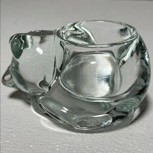 Vintage Indiana Glass Crystal Heavy Solid Sleeping Cat Votive Candle Holder